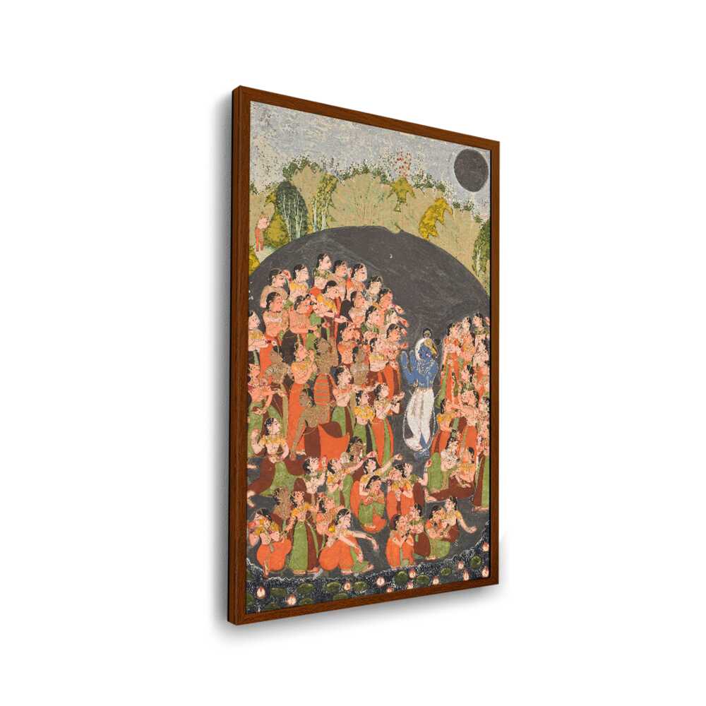 Krishna And Gopis Rasamandala - Framed Canvas