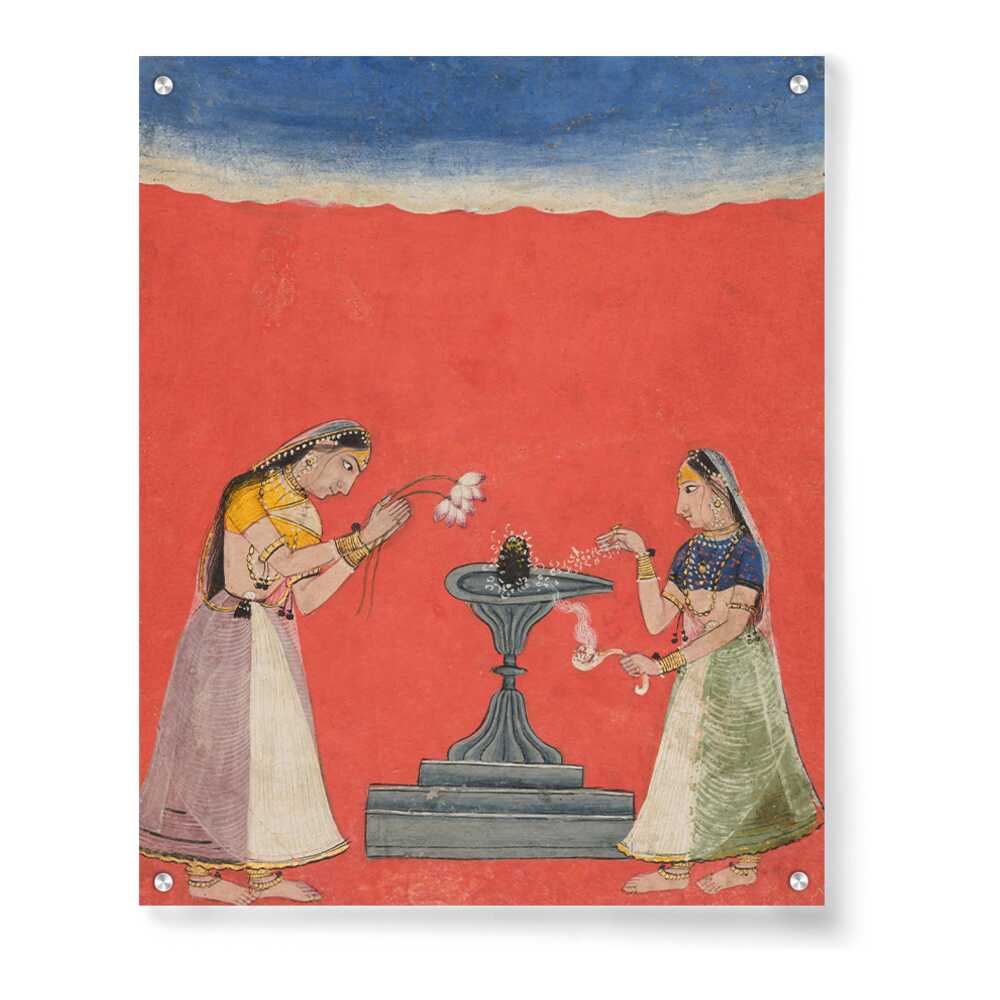 Woman Worshipping Shiva Linga - Acrylic Wall Photo