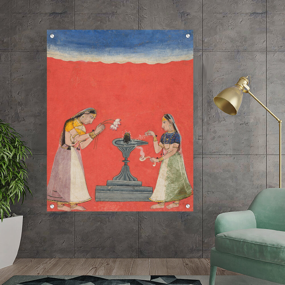 Woman Worshipping Shiva Linga - Acrylic Wall Photo