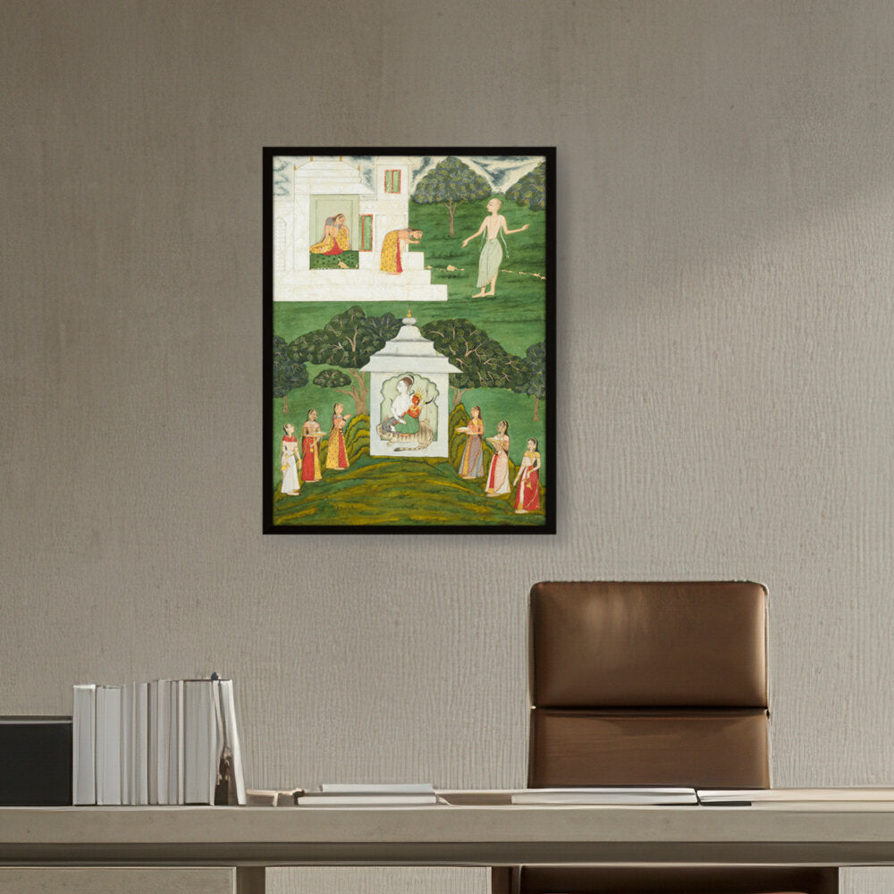 Worship Of Shiva And Devi - Framed Canvas