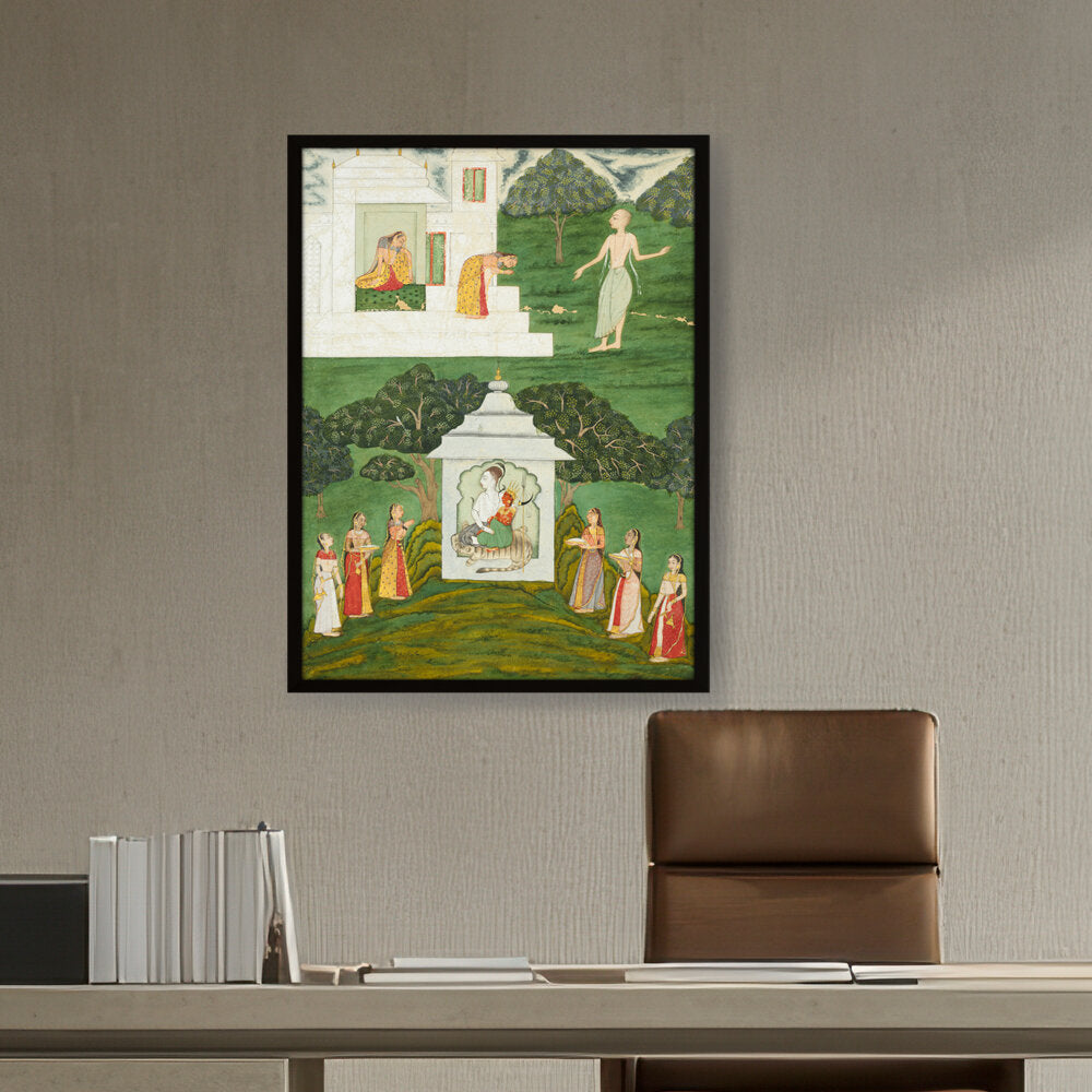 Worship Of Shiva And Devi - Framed Canvas