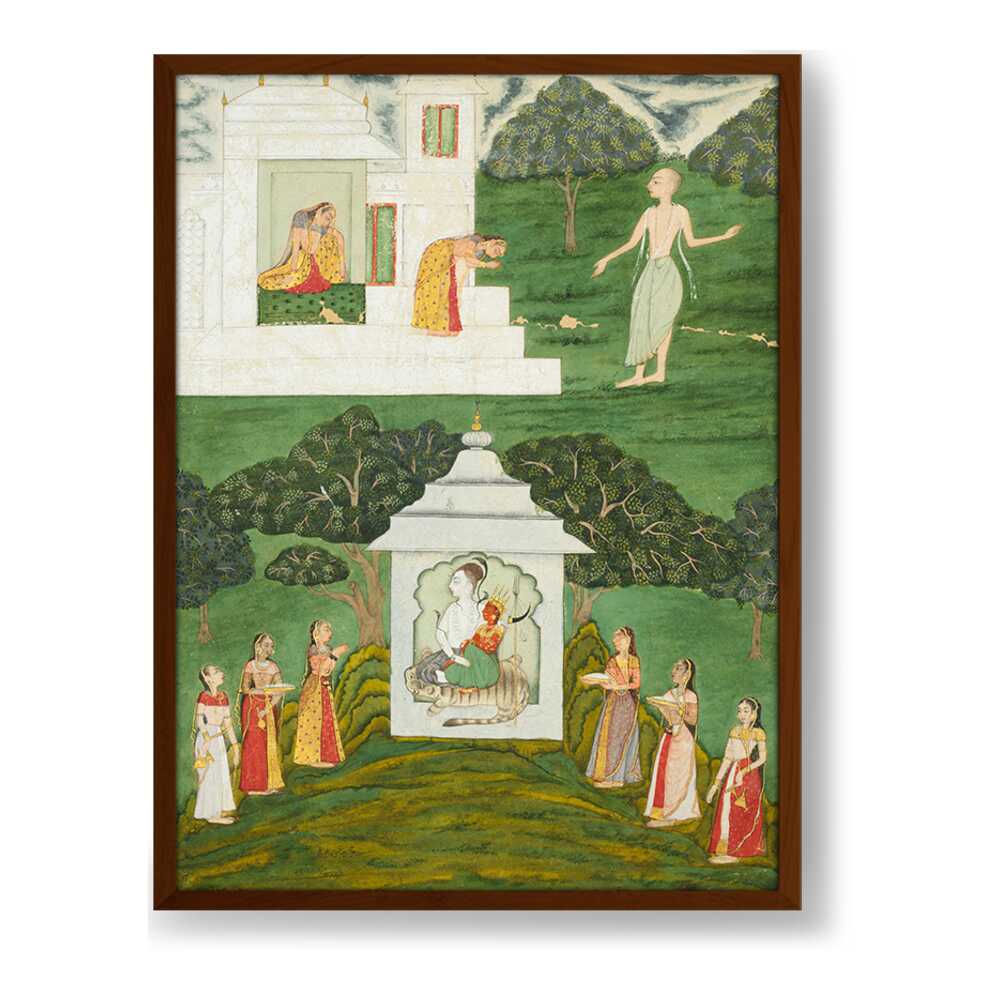 Worship Of Shiva And Devi - Framed Canvas