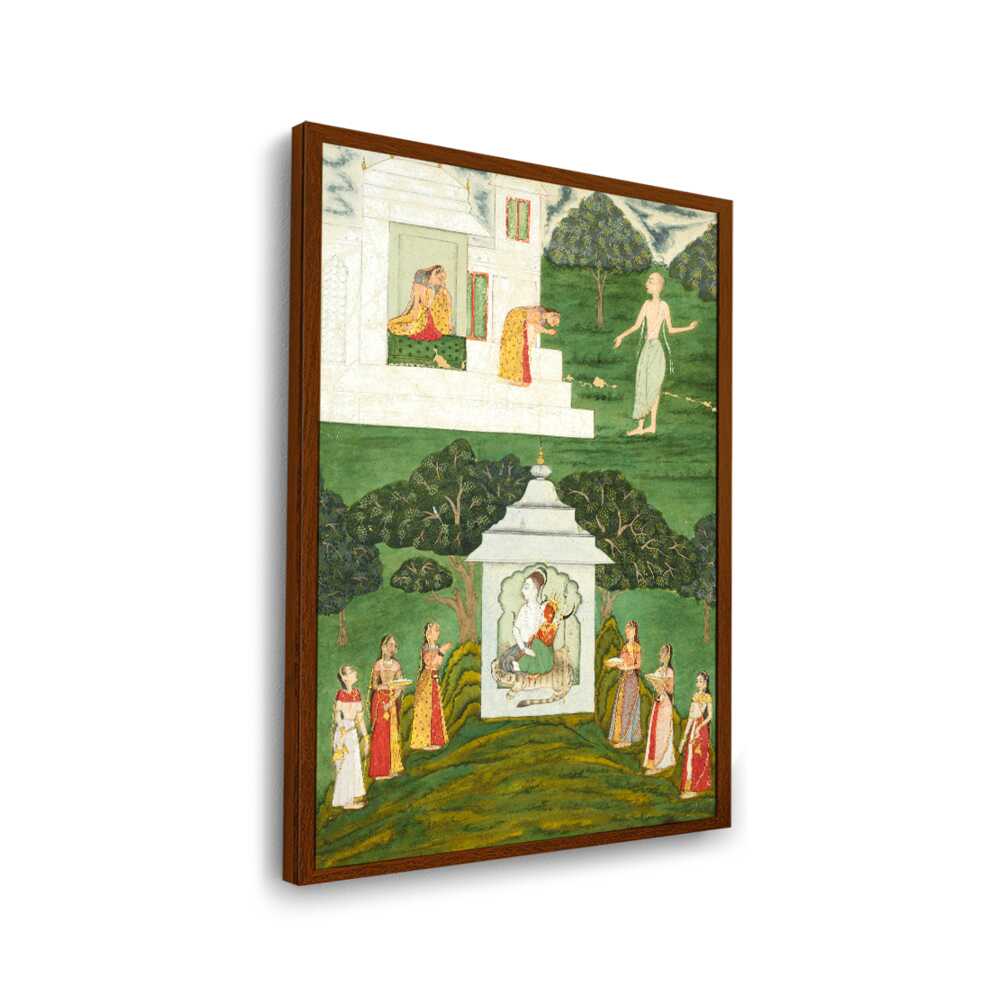 Worship Of Shiva And Devi - Framed Canvas