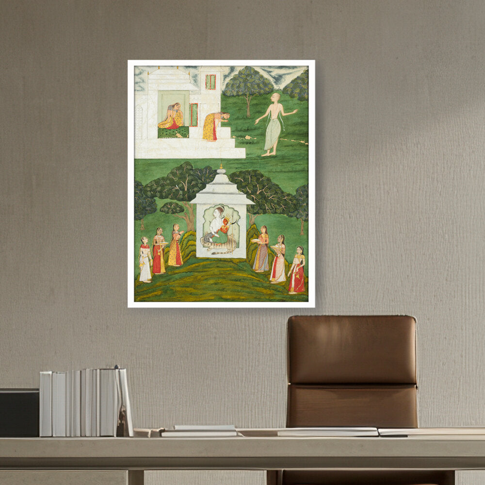 Worship Of Shiva And Devi - Framed Canvas