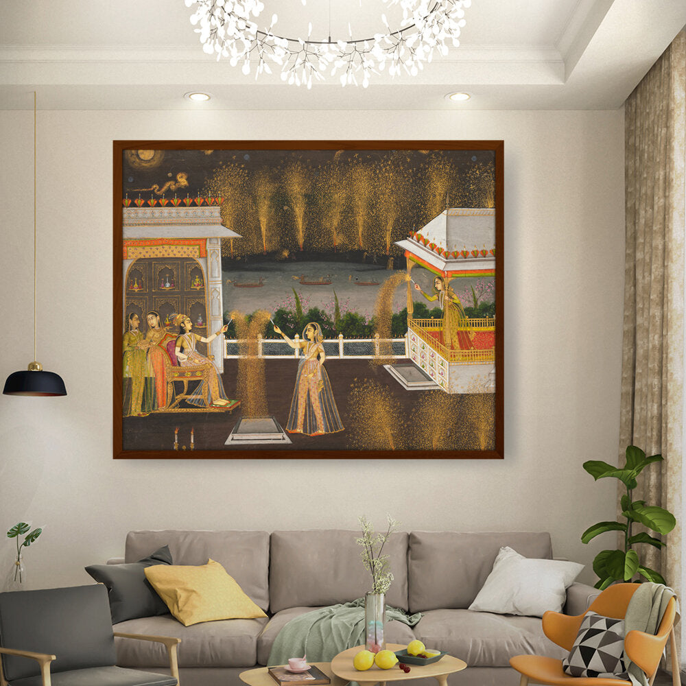 Ladies Celebrating Diwali - Framed Canvas