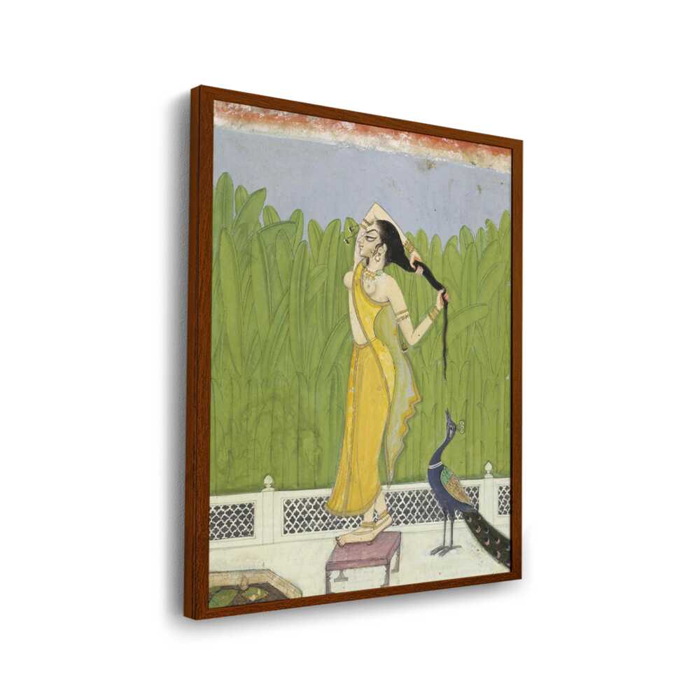 Woman Drying Her Hair - Framed Canvas