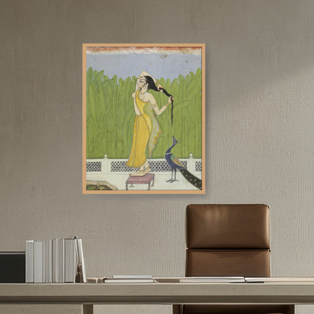 Woman Drying Her Hair - Framed Canvas