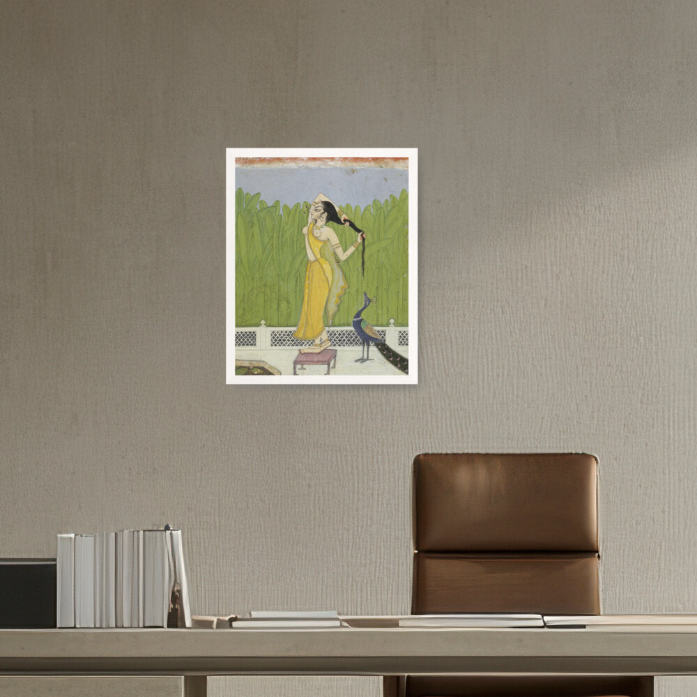 Woman Drying Her Hair - Framed Canvas