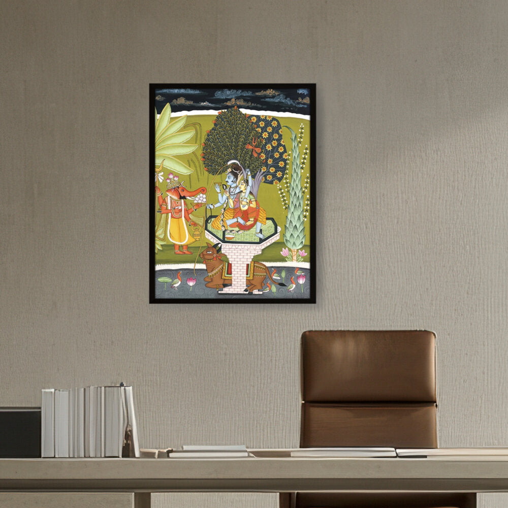LORD SHIVA WITH SHRI GANESHA - Framed Canvas