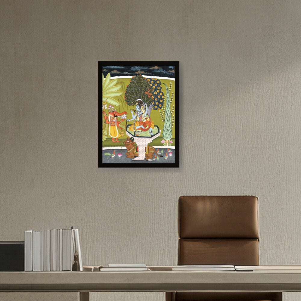 LORD SHIVA WITH SHRI GANESHA - Framed Canvas