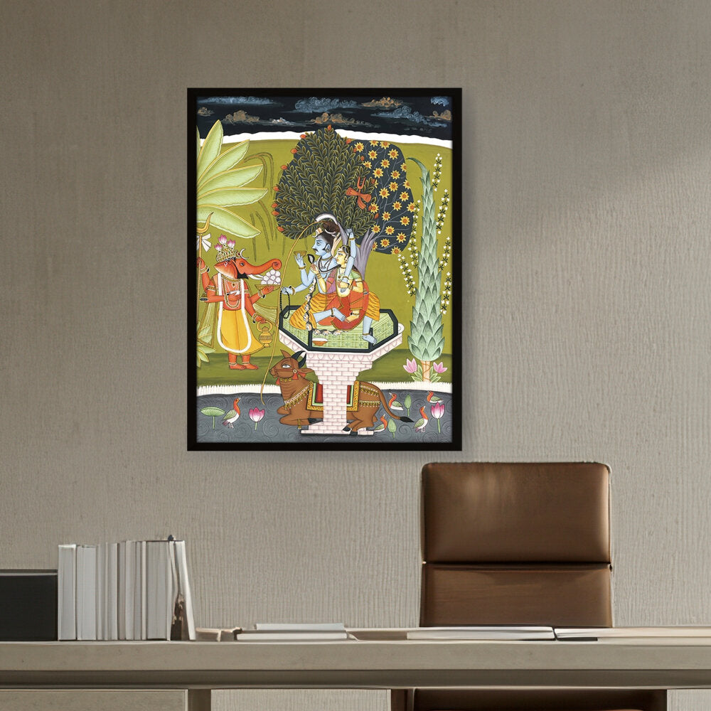 LORD SHIVA WITH SHRI GANESHA - Framed Canvas