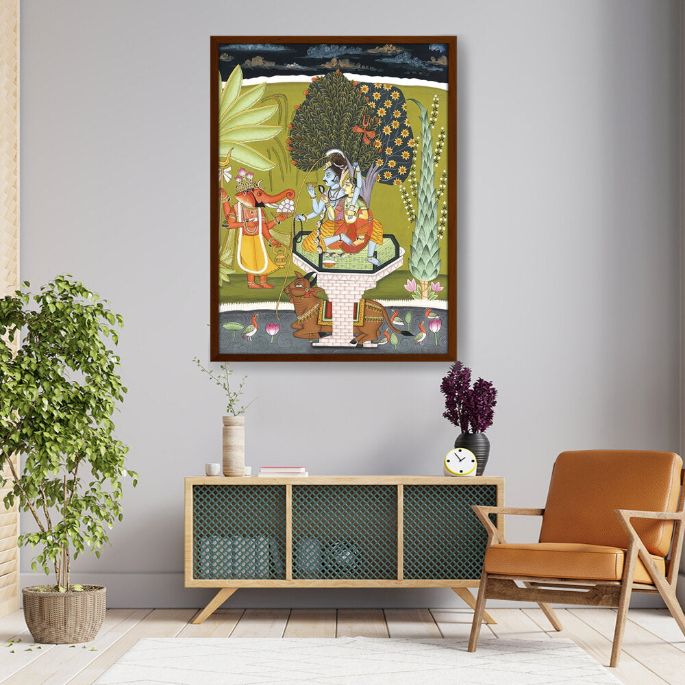 LORD SHIVA WITH SHRI GANESHA - Framed Canvas