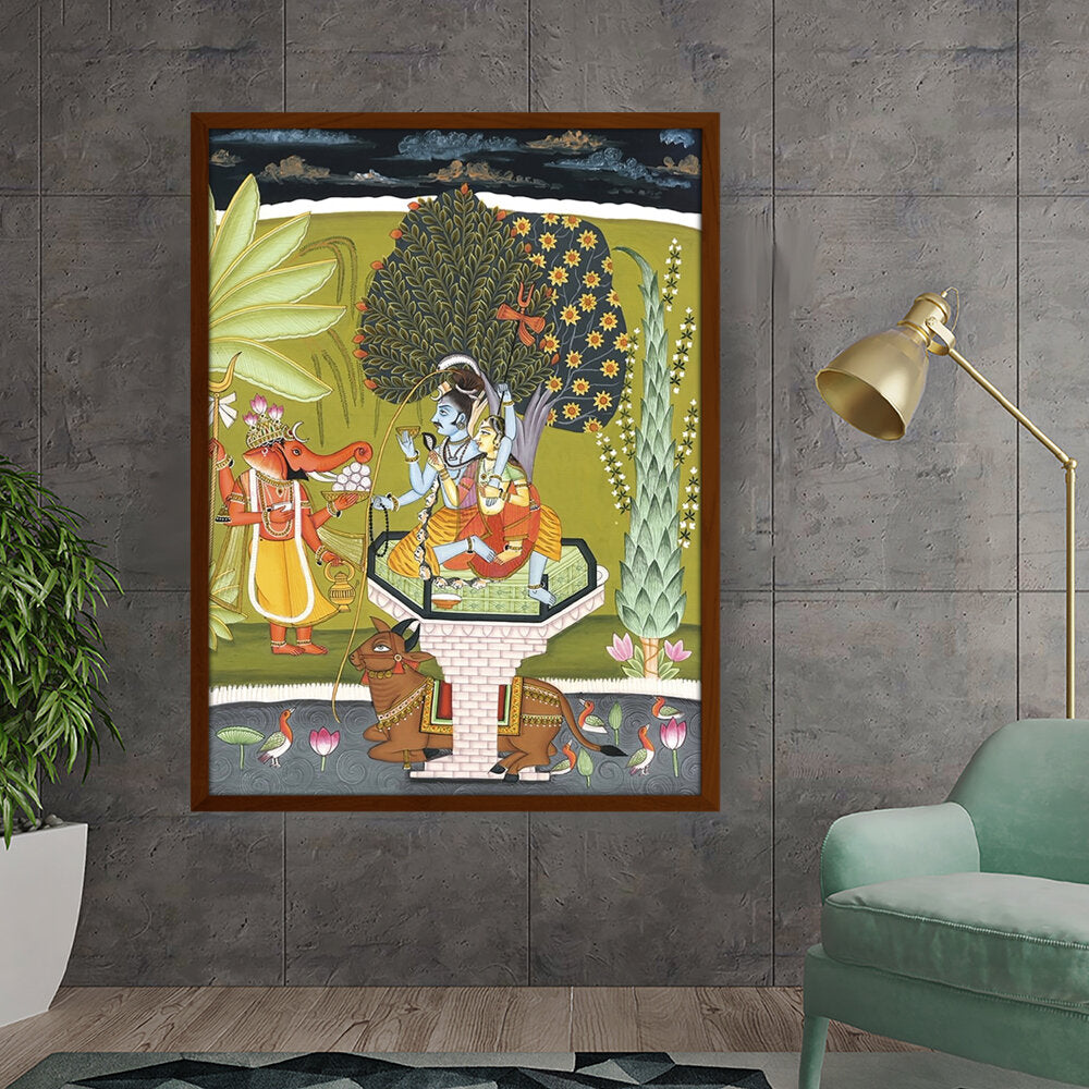 LORD SHIVA WITH SHRI GANESHA - Framed Canvas