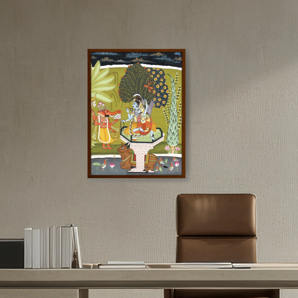 LORD SHIVA WITH SHRI GANESHA - Framed Canvas
