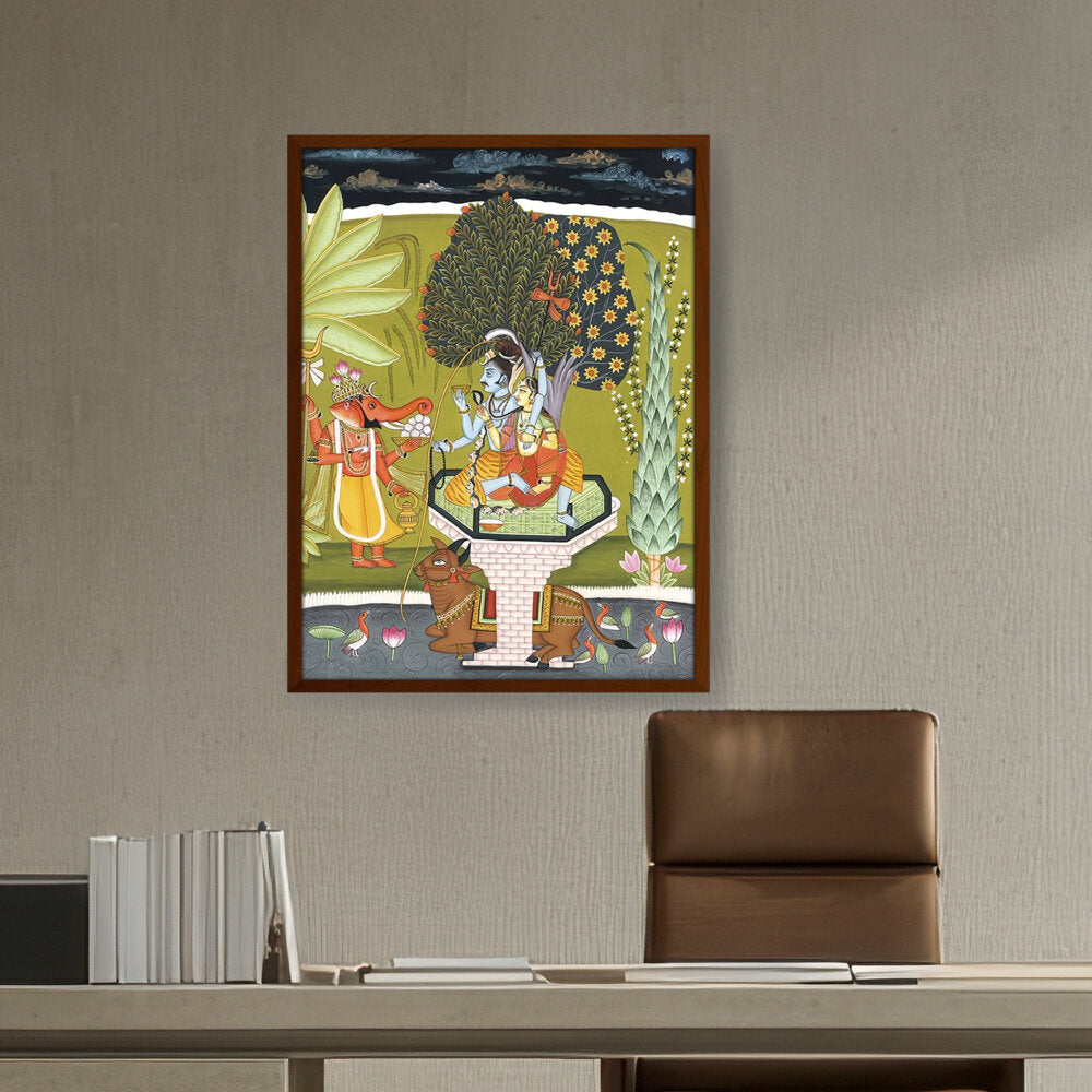 LORD SHIVA WITH SHRI GANESHA - Framed Canvas