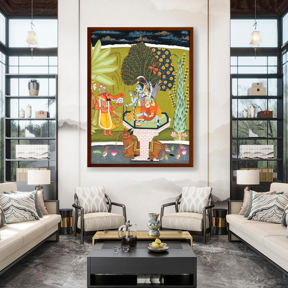 LORD SHIVA WITH SHRI GANESHA - Framed Canvas
