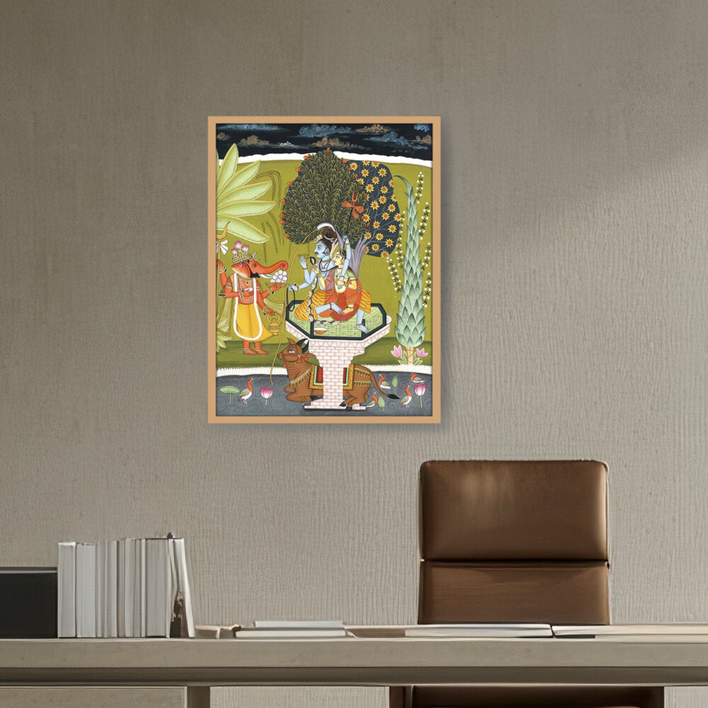 LORD SHIVA WITH SHRI GANESHA - Framed Canvas