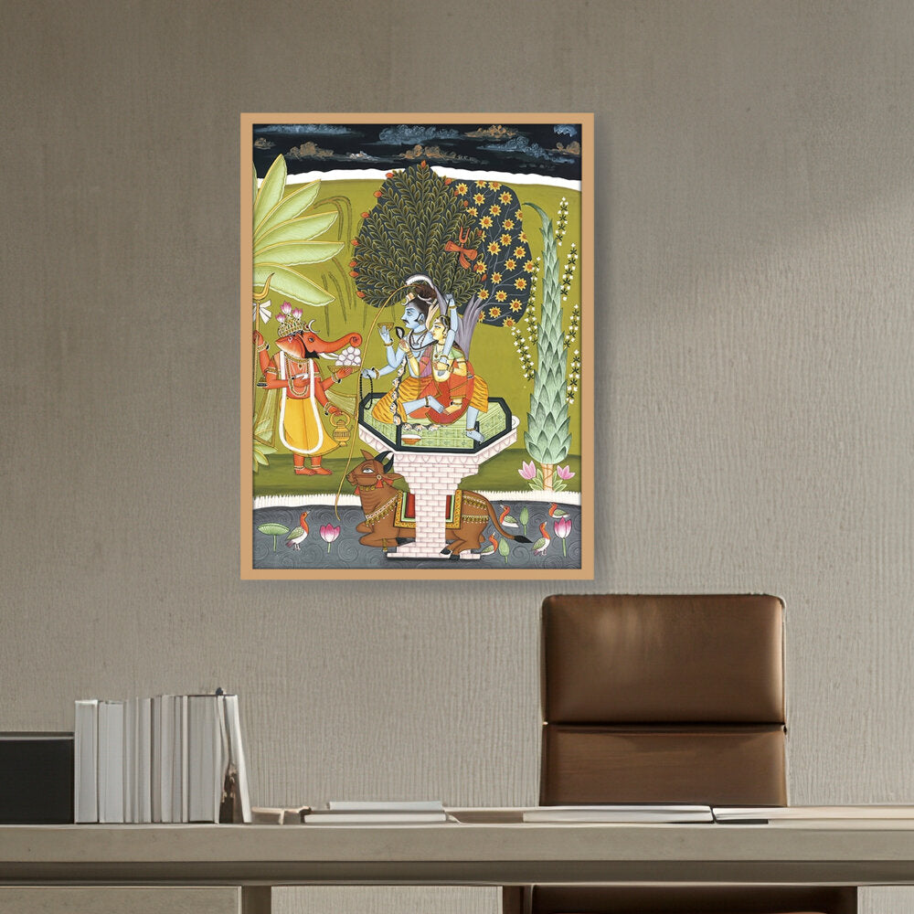 LORD SHIVA WITH SHRI GANESHA - Framed Canvas