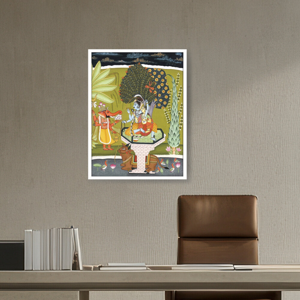 LORD SHIVA WITH SHRI GANESHA - Framed Canvas