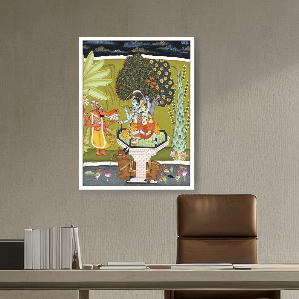 LORD SHIVA WITH SHRI GANESHA - Framed Canvas