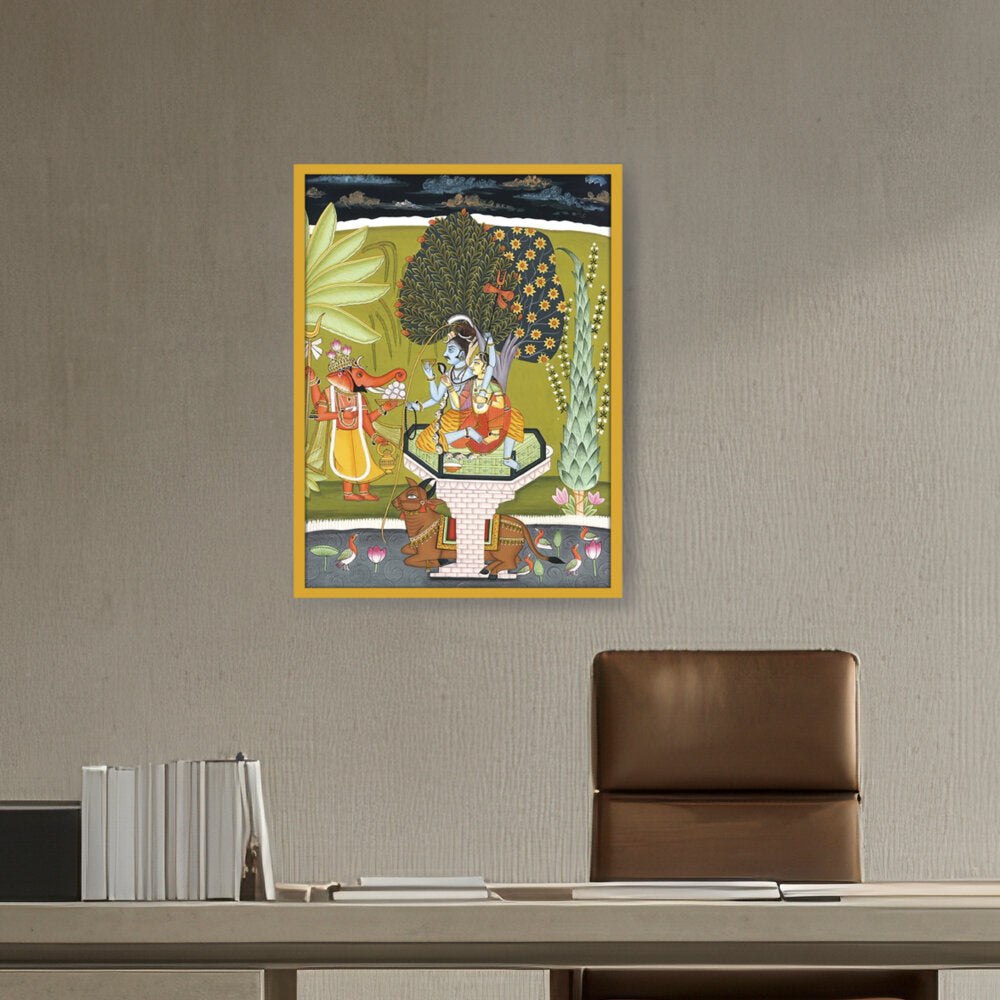 LORD SHIVA WITH SHRI GANESHA - Framed Canvas