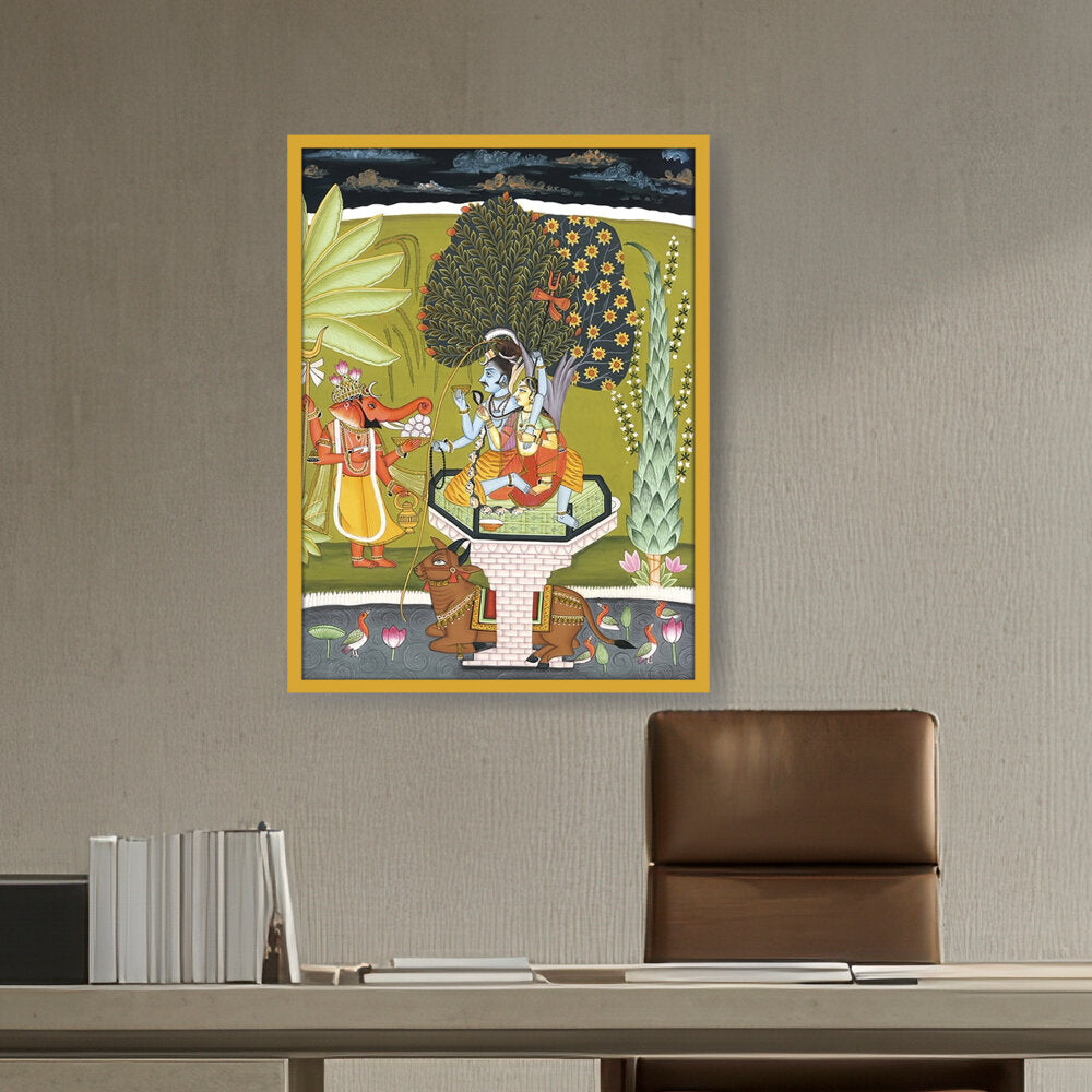 LORD SHIVA WITH SHRI GANESHA - Framed Canvas