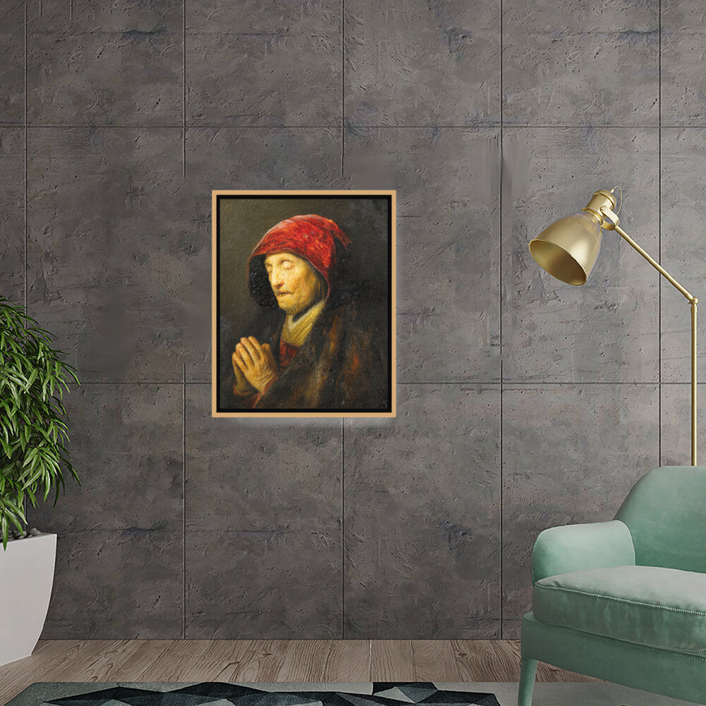 Praying Old Woman - Floating Framed Canvas