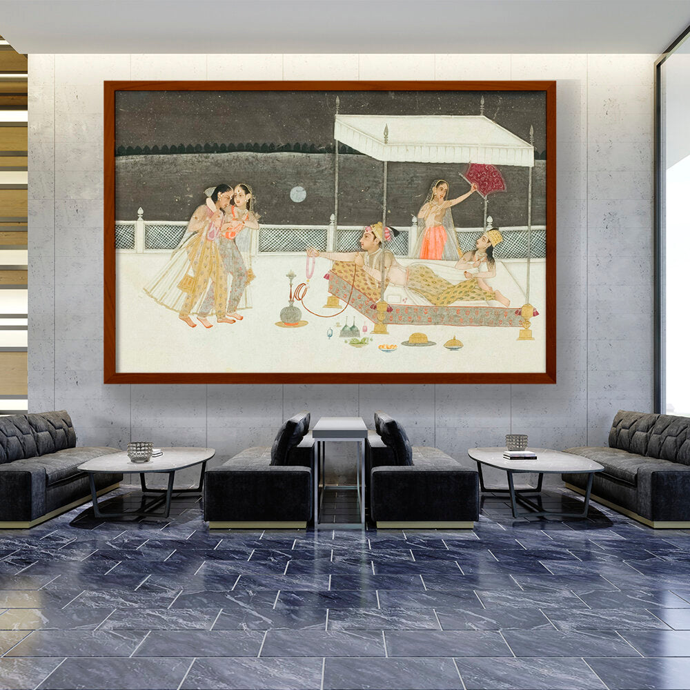 Seduction Scene On A Terrace - Framed Canvas