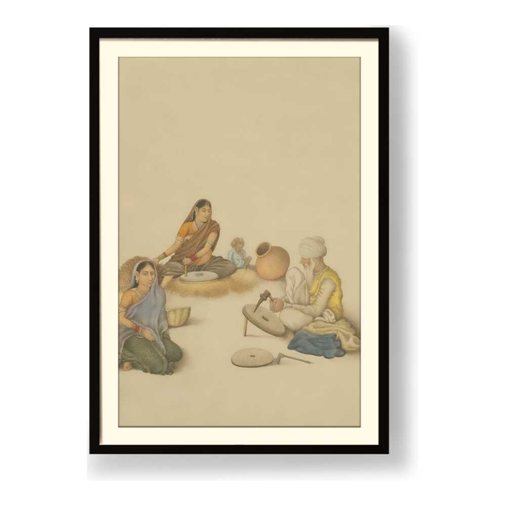 Villagers Grinding Corn - WALL MOUNT FRAME