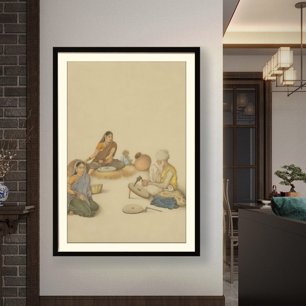 Villagers Grinding Corn - WALL MOUNT FRAME