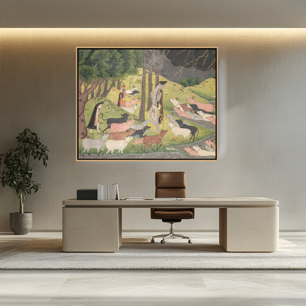 Krishna Summoning The Cows - FLOATING FRAME