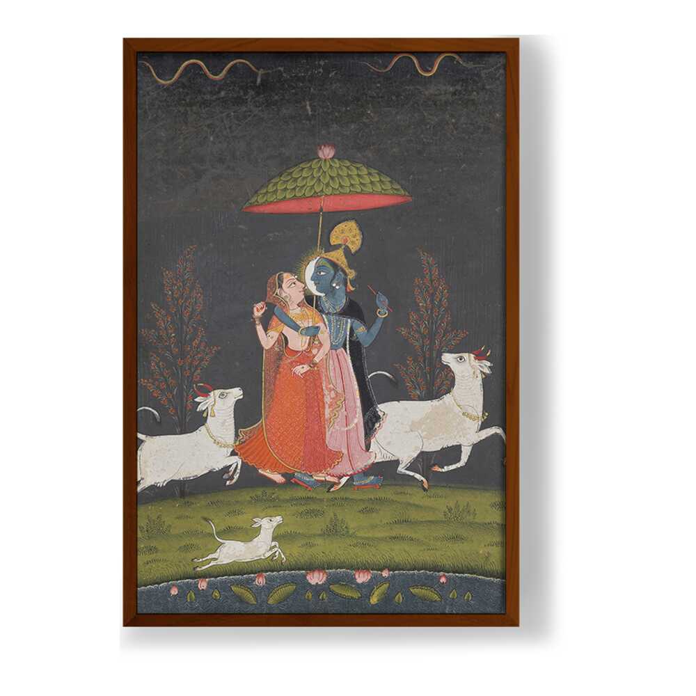 Radha And Krishna In The Rain - Framed Canvas