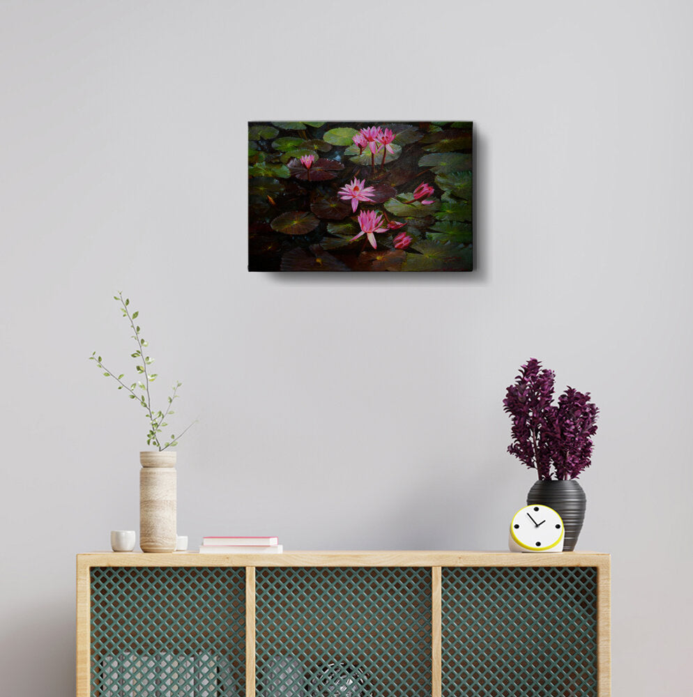 Lotus Pond Painting - Wall Canvas