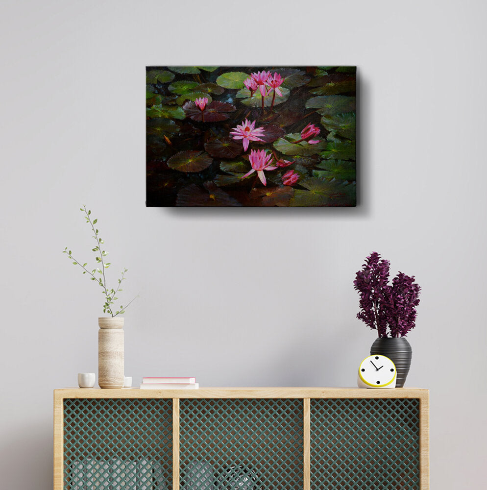 Lotus Pond Painting - Wall Canvas