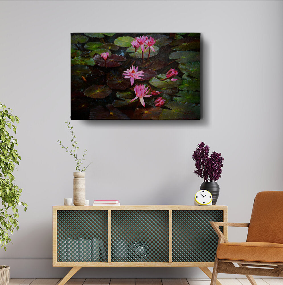 Lotus Pond Painting - Wall Canvas