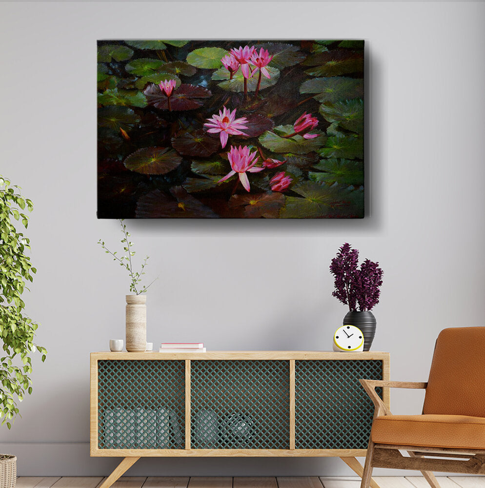 Lotus Pond Painting - Wall Canvas