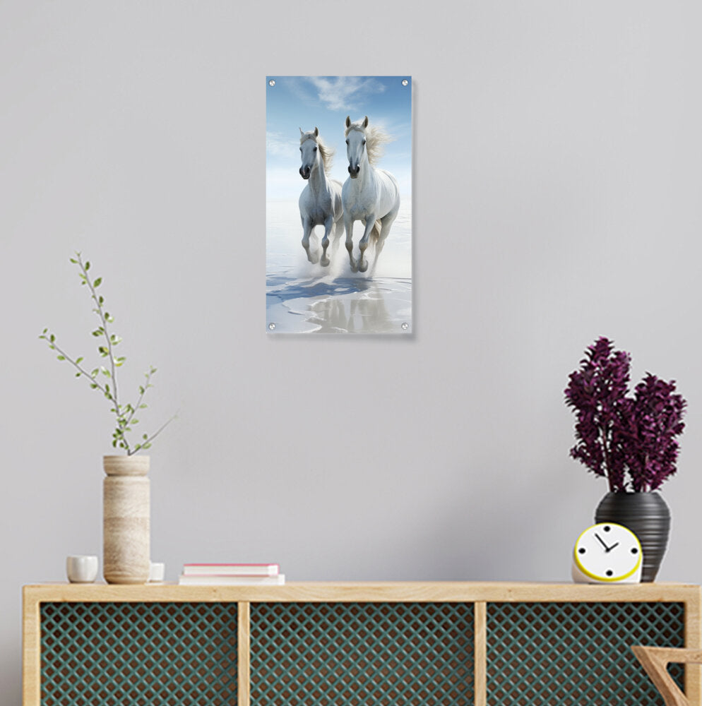 Two White Horses Galloping - Acrylic Wall Photo