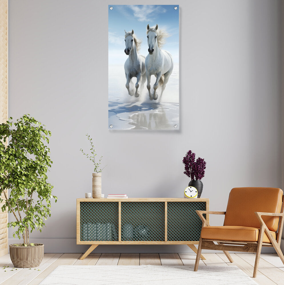 Two White Horses Galloping - Acrylic Wall Photo