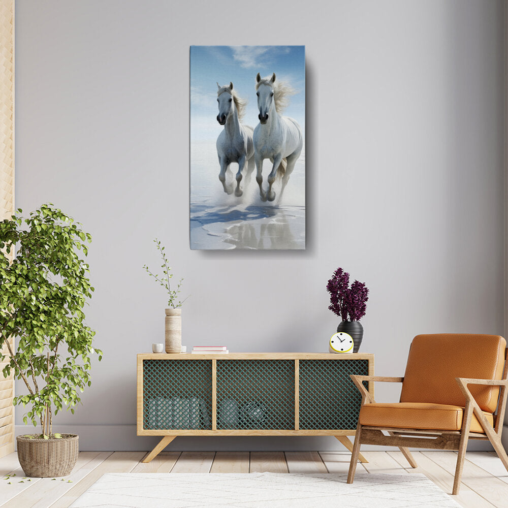 Two White Horses Galloping