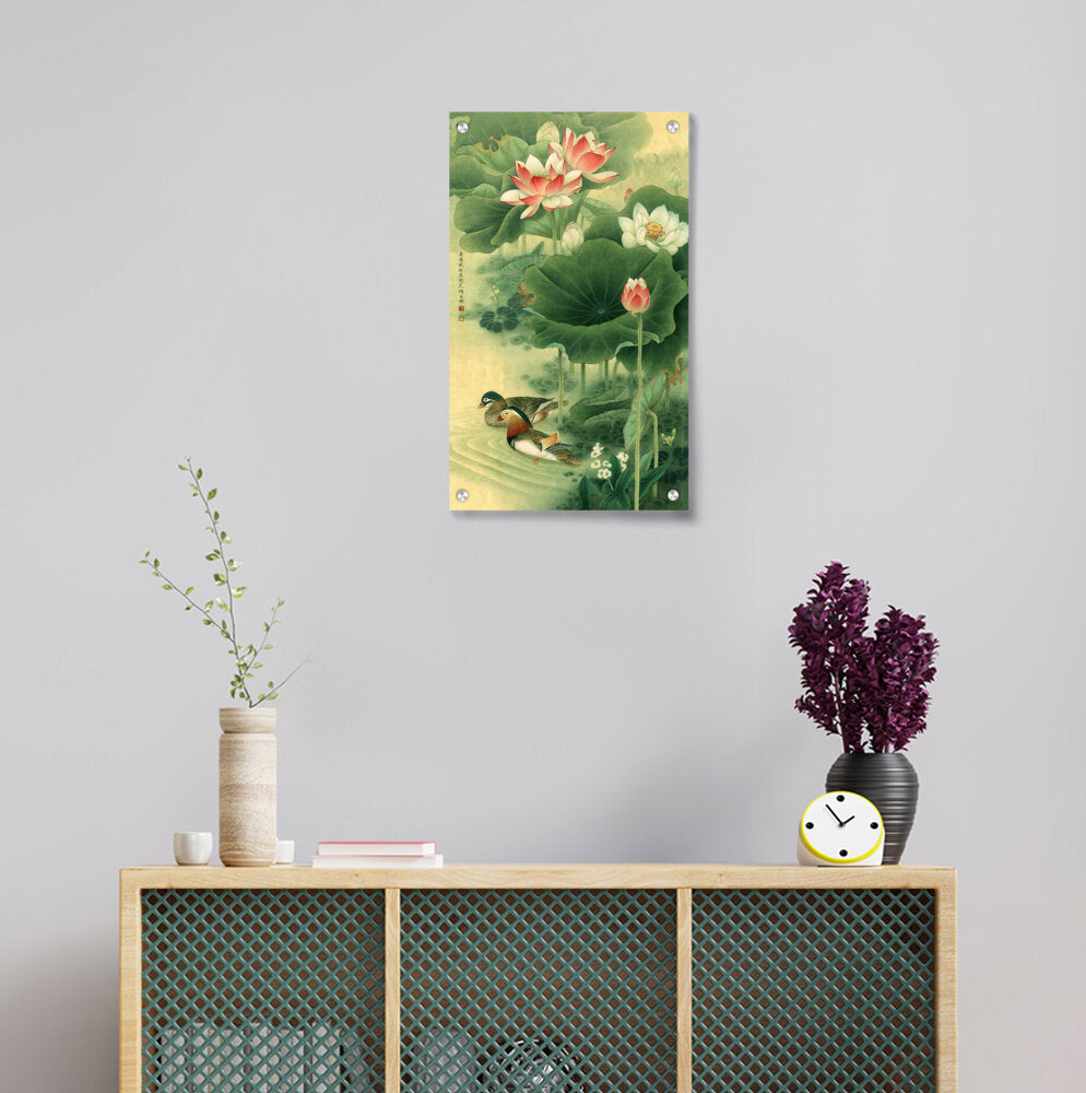 Chinese Gongbi 9 Lotus Flower - Acrylic Wall Photo