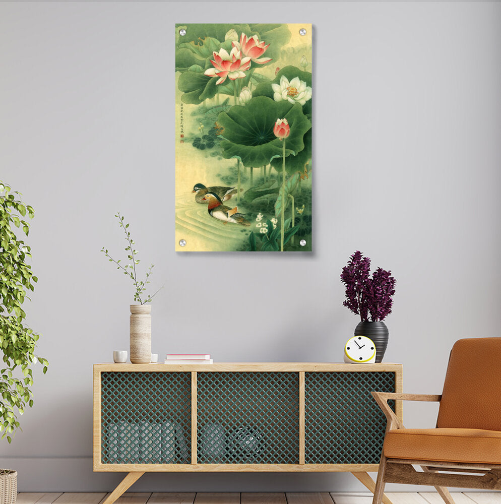 Chinese Gongbi 9 Lotus Flower - Acrylic Wall Photo