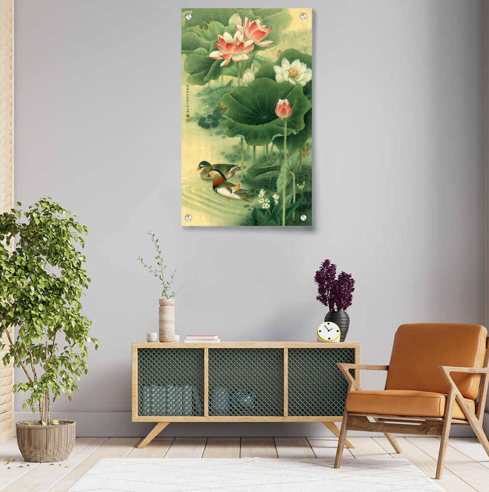 Chinese Gongbi 9 Lotus Flower - Acrylic Wall Photo