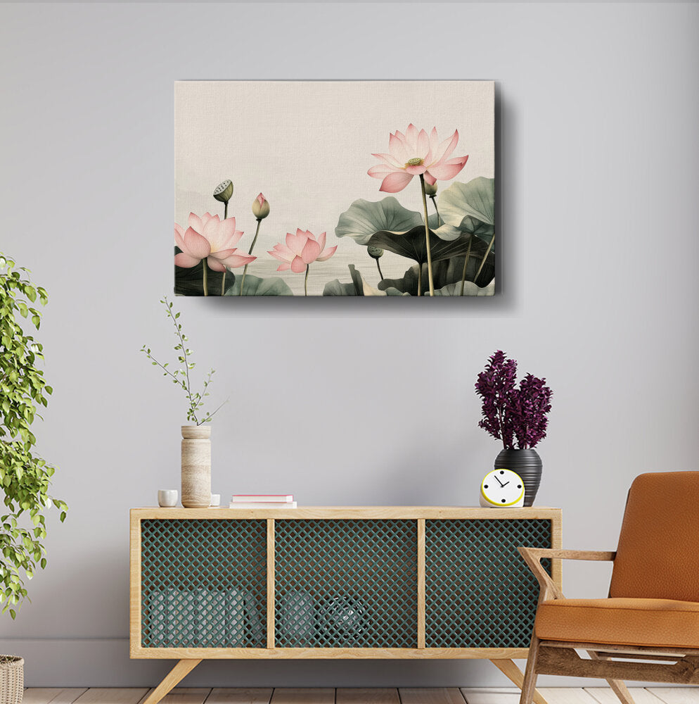 Lotus Border Flower - Wall Canvas