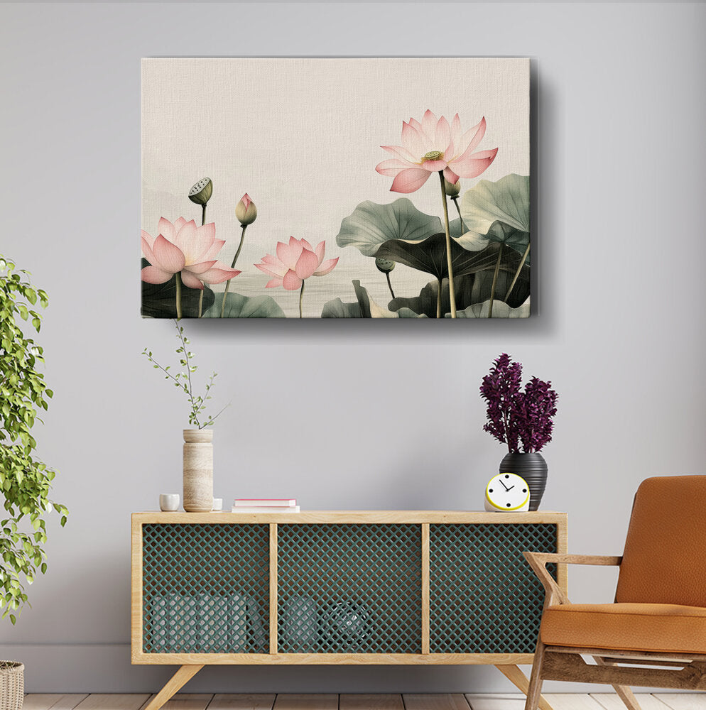 Lotus Border Flower - Wall Canvas