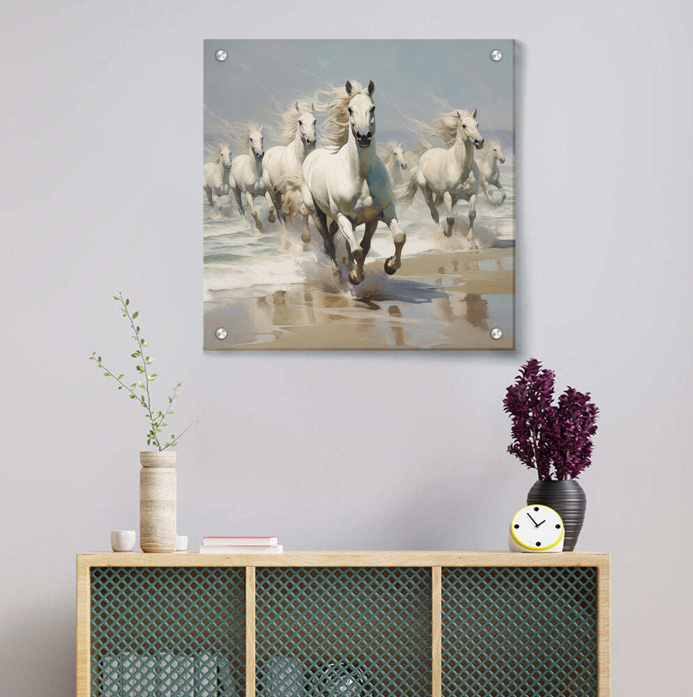 Horses On Beach - Acrylic Wall Photo