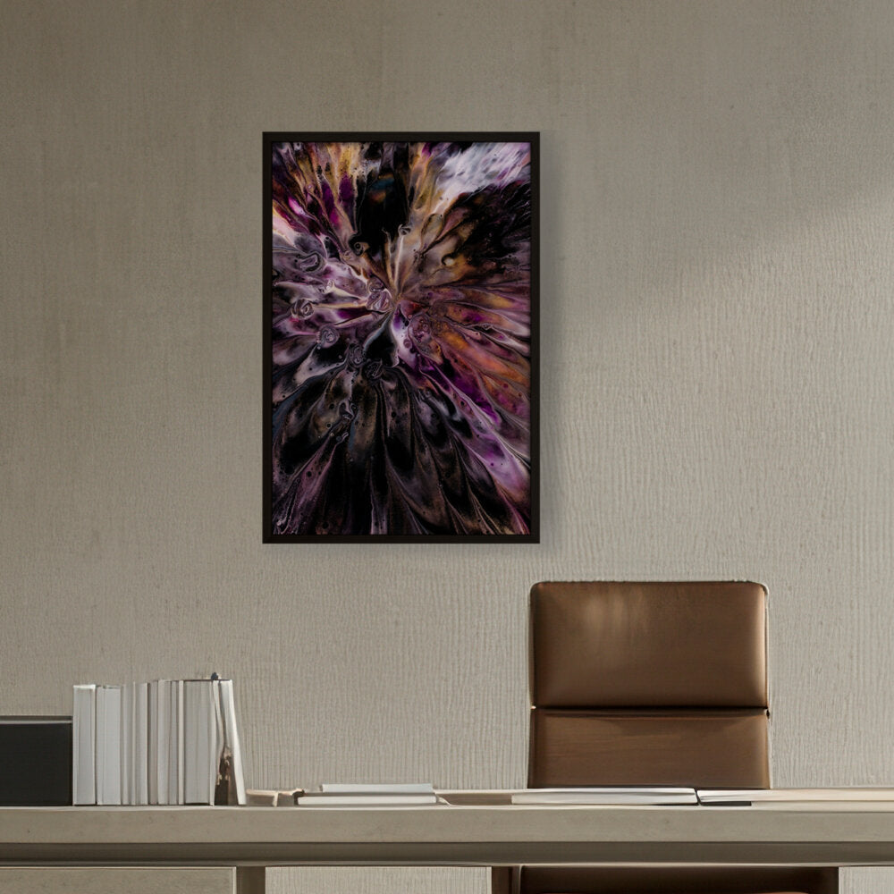 A Floral Artwork. - Framed Canvas