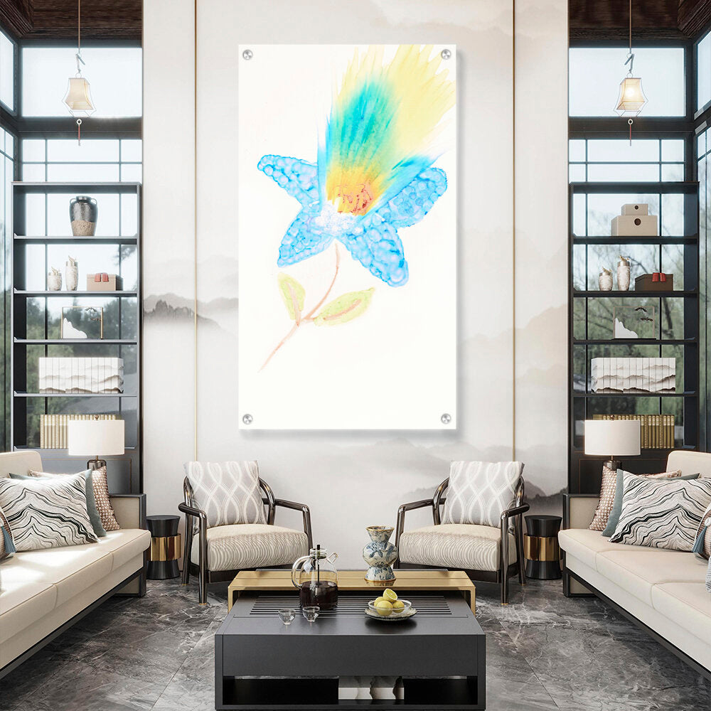 Yellow And Blue Feathers - Acrylic Wall Photo