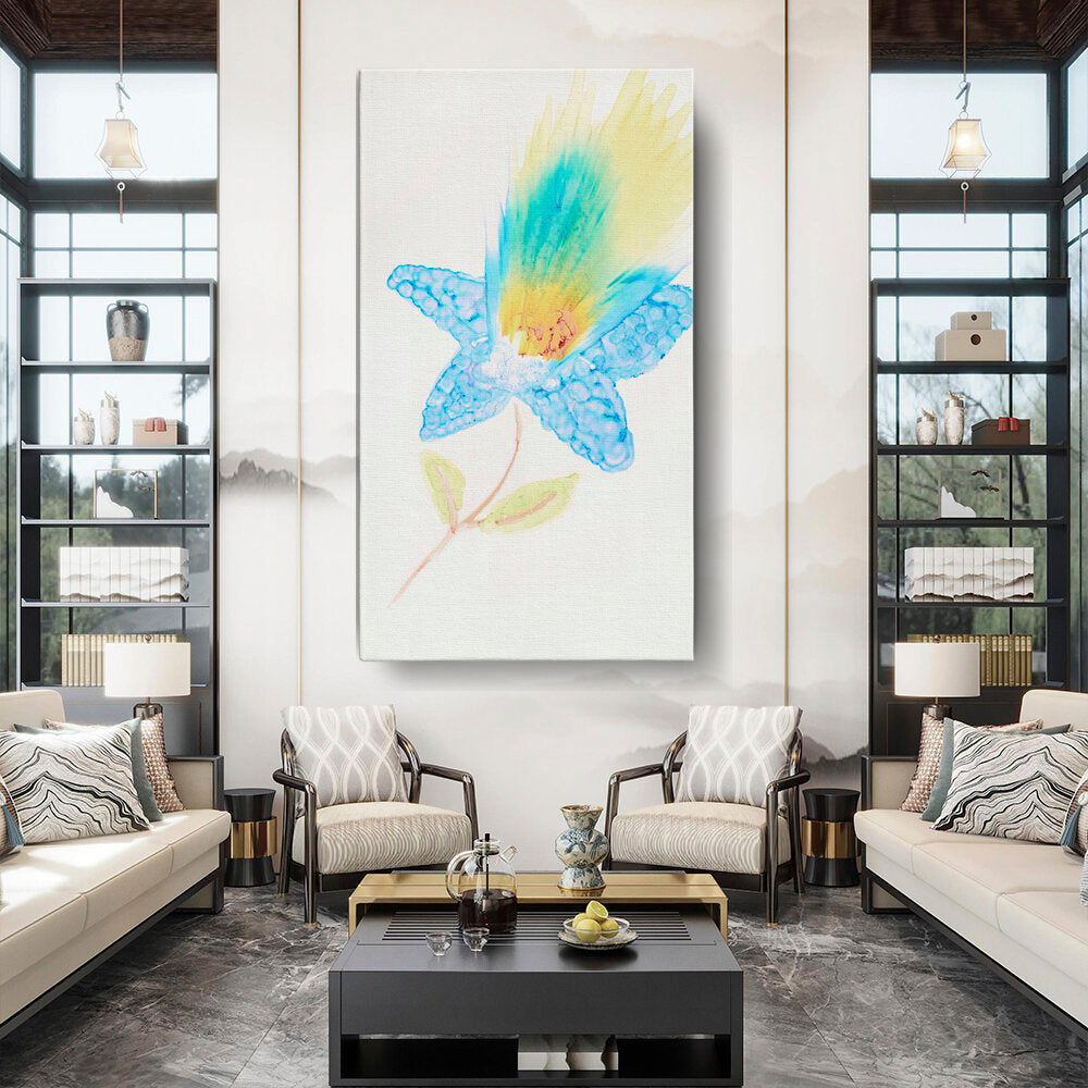 Yellow And Blue Feathers - Wall Canvas