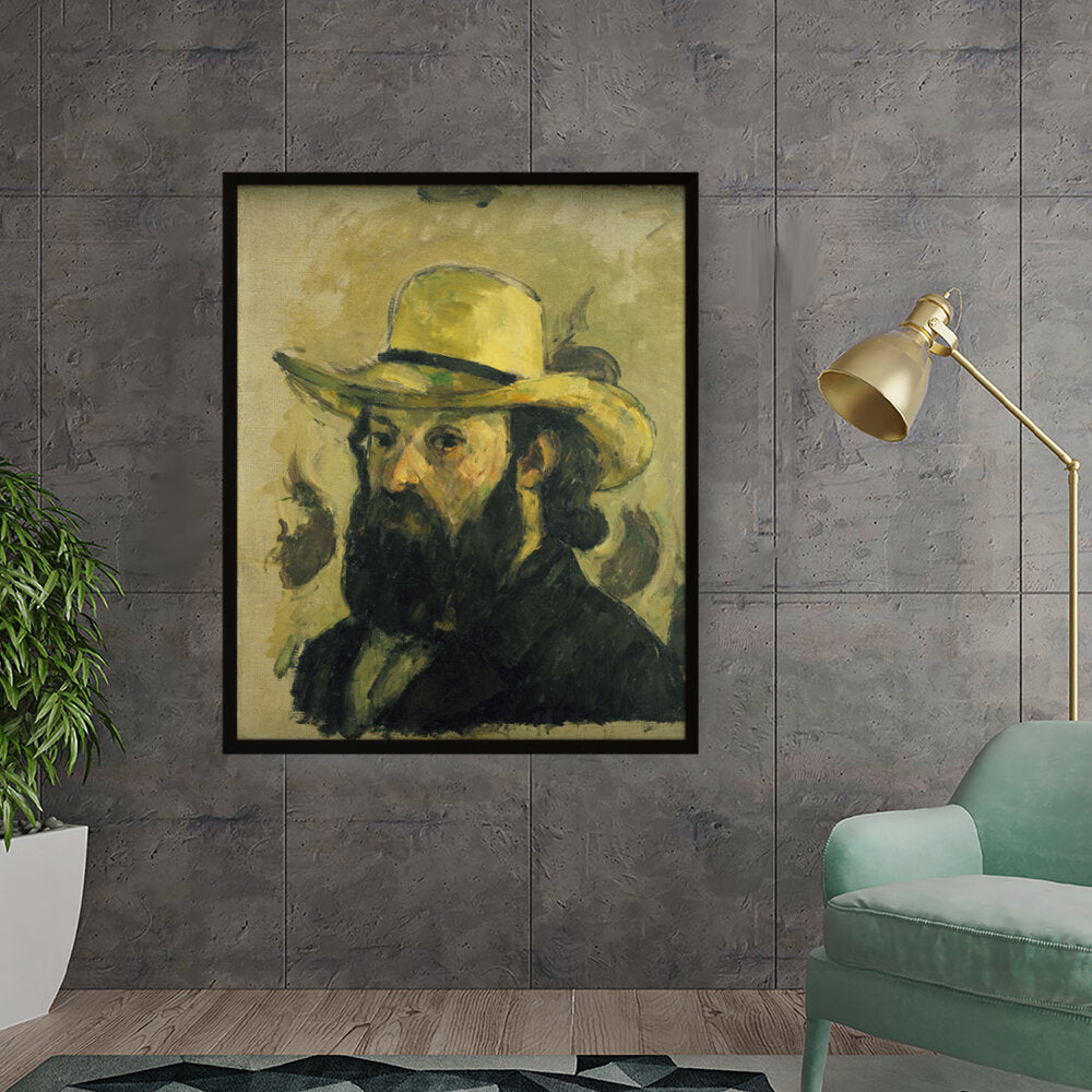 Self Portrait In A Straw Hat - Framed Canvas