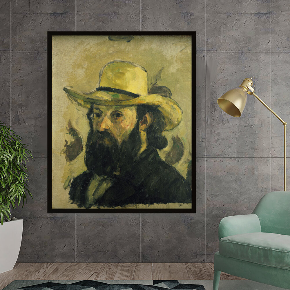 Self Portrait In A Straw Hat - Framed Canvas